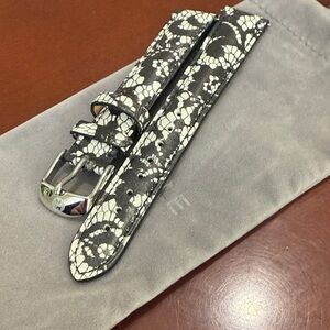 Leather Watch Strap with White Lace Pattern - Women Accessories